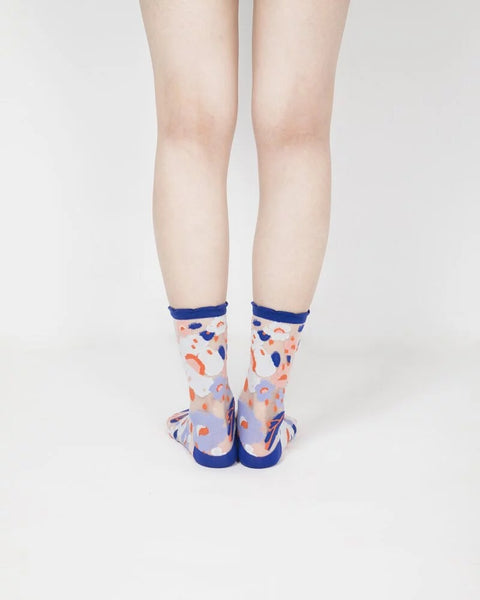 Flower Garden Sheer Socks – Blue Cuff