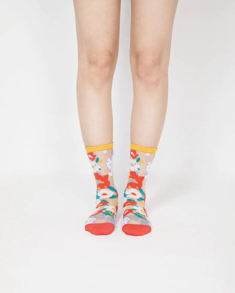 Flower Garden Sheer Socks – Yellow Cuff