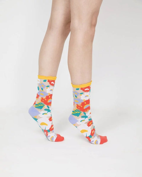 Flower Garden Sheer Socks – Yellow Cuff