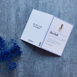 J joyful enamel pin badge and card