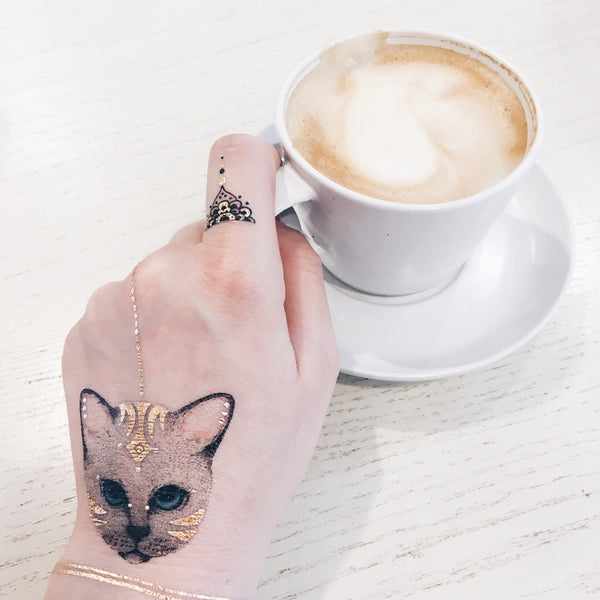 metallic temporary tattoo of a cat kitty