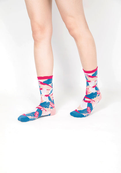 Parrot Sheer Socks – Pink Cuff