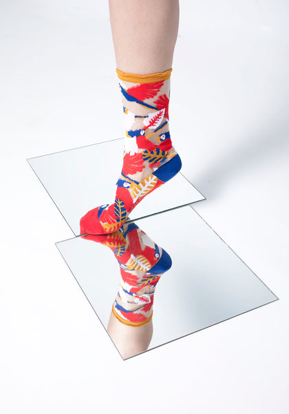 Parrot Sheer Socks – Yellow Cuff