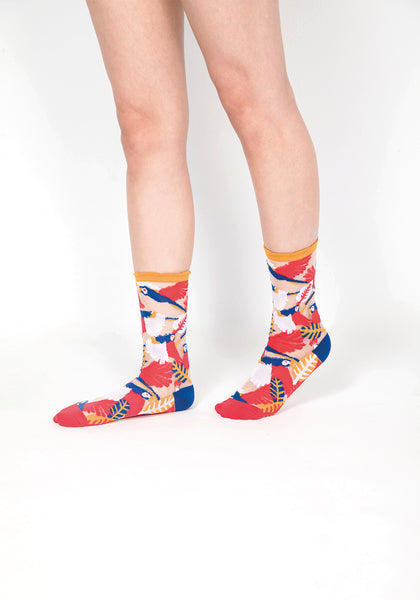 Parrot Sheer Socks – Yellow Cuff