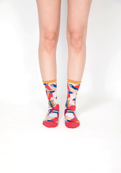 Parrot Sheer Socks – Yellow Cuff
