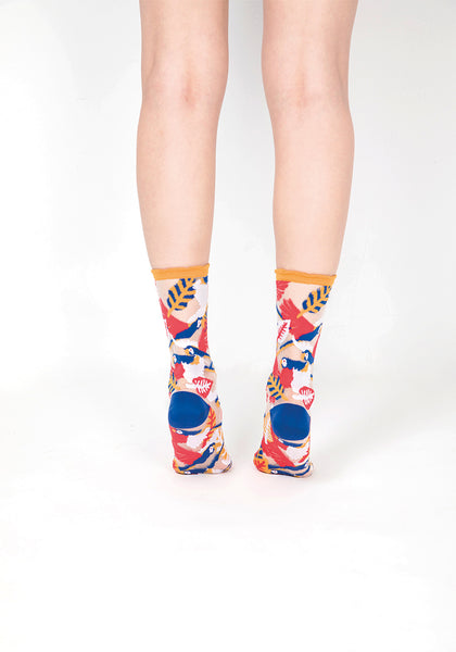 Parrot Sheer Socks – Yellow Cuff