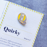 alphabet letter q enamel pin and card