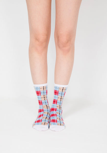 Tartan Sheer Socks - Blue & Red
