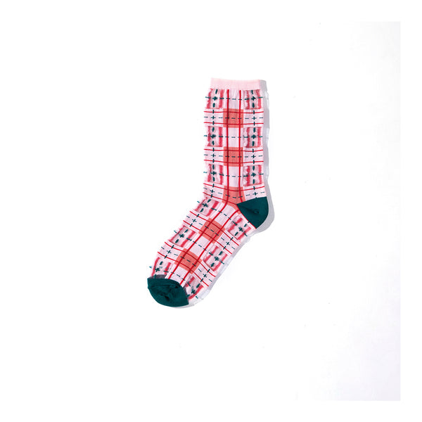 Tartan Sheer Socks - Pink & Peach