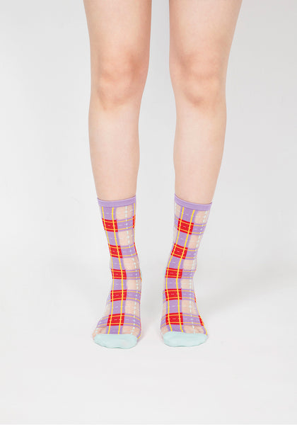 Tartan Sheer Socks - Purple & Red