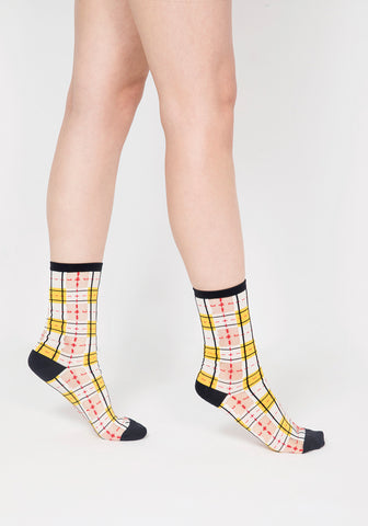 Tartan Sheer Socks - Yellow & Black