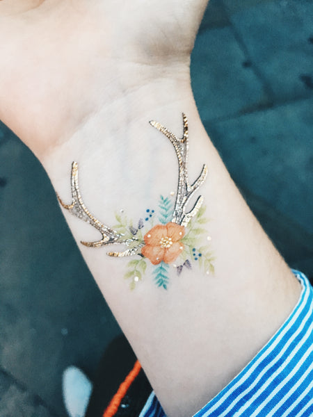 Floral Fawn metallic temporary tattoo