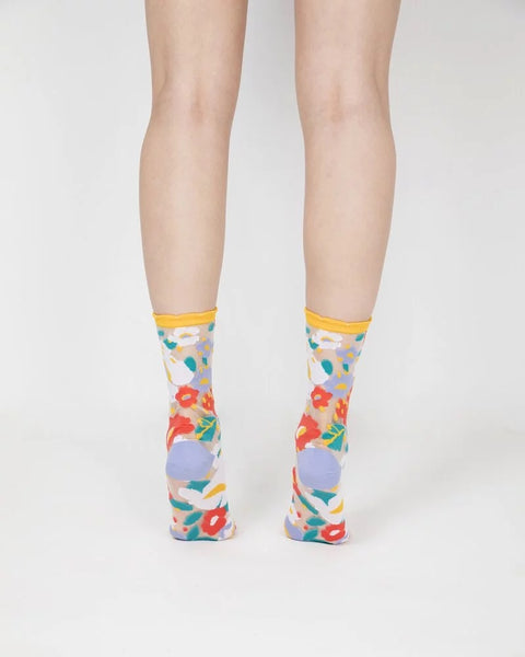 Flower Garden Sheer Socks – Yellow Cuff