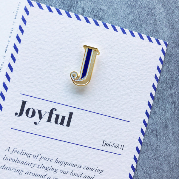 stationary gift J enamel brooch and greeting card