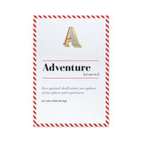a is for adventure pin badge and greeting card