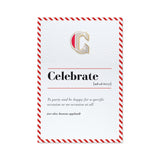 c is for celebrate enamel pin badge and greeting card