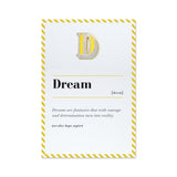 letter d pin badge and greeting card