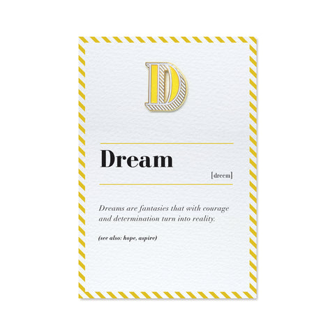 letter d pin badge and greeting card