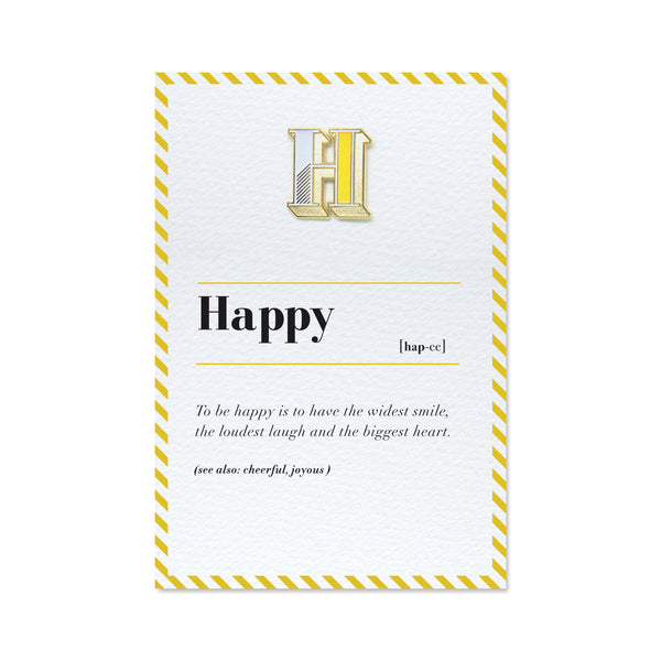 alphabet h letter pin badge and happy card
