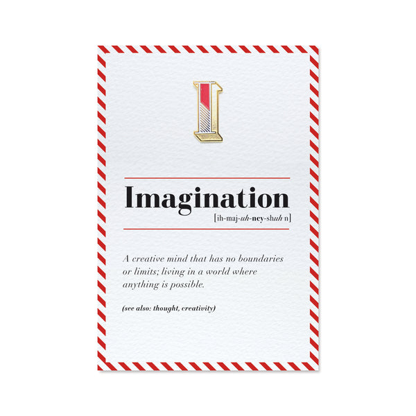 imagination greeting card for creatives and pin badge