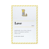 l letter pin badge and love card