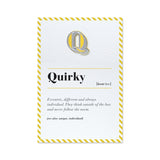 letter q pin and quirky greeting card