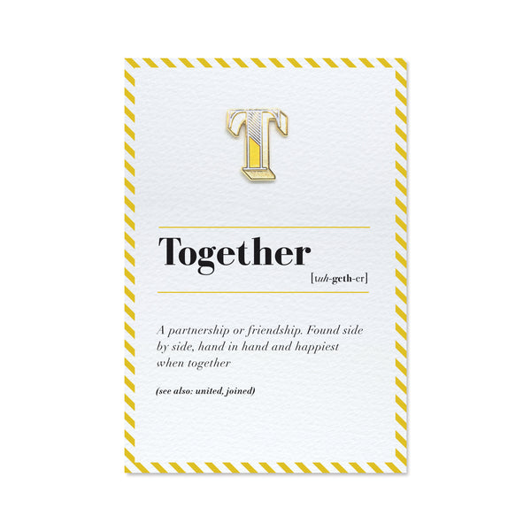 T letter pin with greeting card