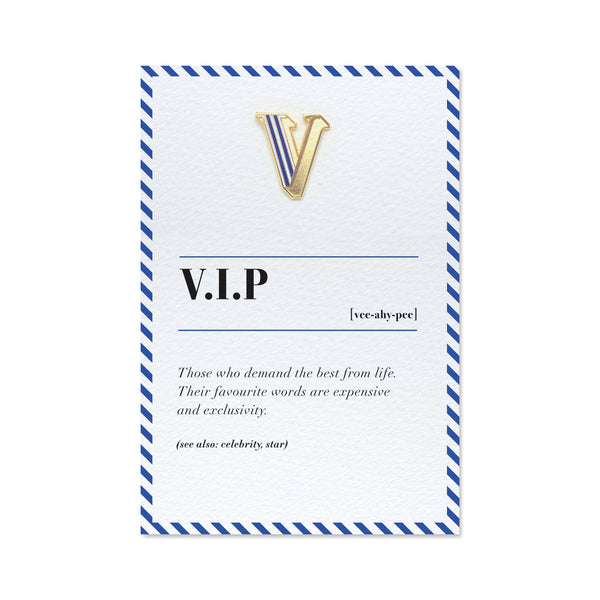 funny vip greeting card with pin