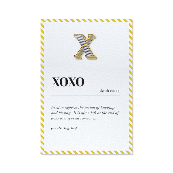 xoxo card with x enamel pin badge