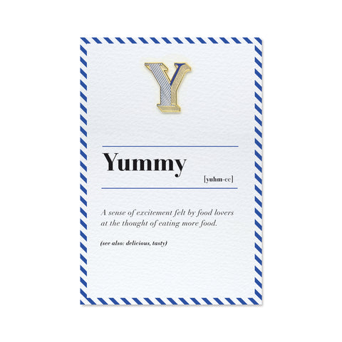 Yummy card with letter y pin