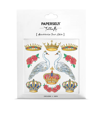 swan and gold crown temporary tattoo