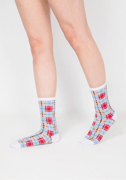Tartan Sheer Socks - Blue & Red