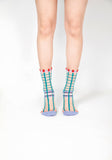 Polka Dot & Grid Sheer Socks (Teal Green)