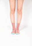 Polka Dot & Grid Sheer Socks (Watermelon Pink)