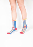 Polka Dot & Grid Sheer Socks (Blue)