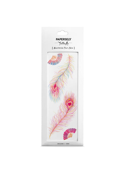 pink peacock feather gold metallic temporary tattoo